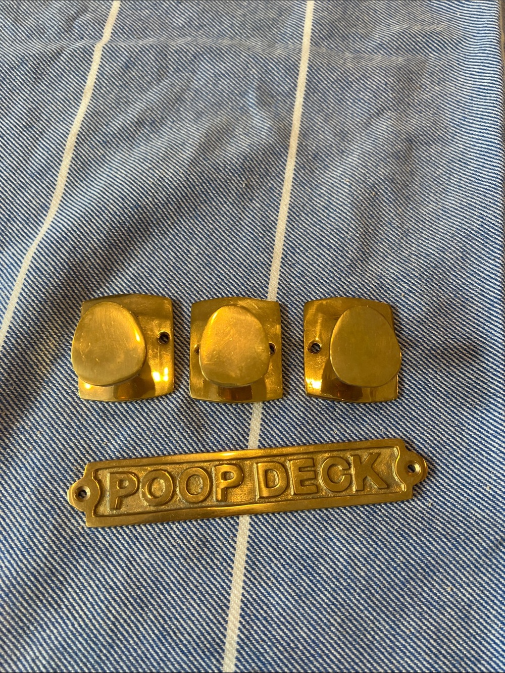 Brass 'POOP DECK' Plaque with Three Matching Brass Cleats